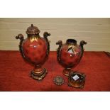 Pair of 'made in China for TK Maxx' red & gilt composite vases (damaged)
