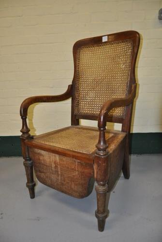 Victorian beech bergere back & seat commode armchair