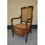 Victorian beech bergere back & seat commode armchair
