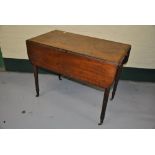 Victorian mahogany drop-leaf Pembroke table, one false & one fitted drawer,