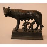 Bonze sculpture of the Roman Capitoline Wolf with Romulus and Remus; on rectangular base; bronze