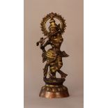 Hindu goddness Krishna with halo; bronze cast, hand finished and partly gilded; on integrated