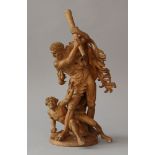 Hercules and Cacus, linewood, naturalistically carved, on round integrated base, small cracks and