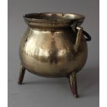 German or Dutch bronze vessel on three feet with two handgrips, round form, casted and polished;