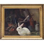 Rudolf Swoboda the Elder (1819–1859), White rabbit on grass with some flasks and other