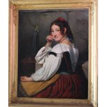 Louise Sinoteau (artist 1st half 19th Century) dated 1833, Young girl at a well, signed and dated