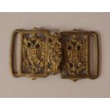 Austrian bronze belt backlet with two Austrian eagles with the Coat of Arms of Emperor Franz