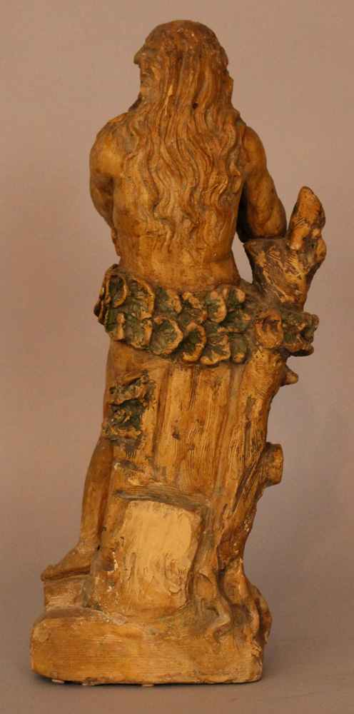 Italian terracotta figure 18th Century, A bearded man on a tree stump with flowers decorated; on the - Image 2 of 3