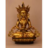 Buddha Amitayus in sitting possition with five picks crown and scarf; bronze cast with fine hand