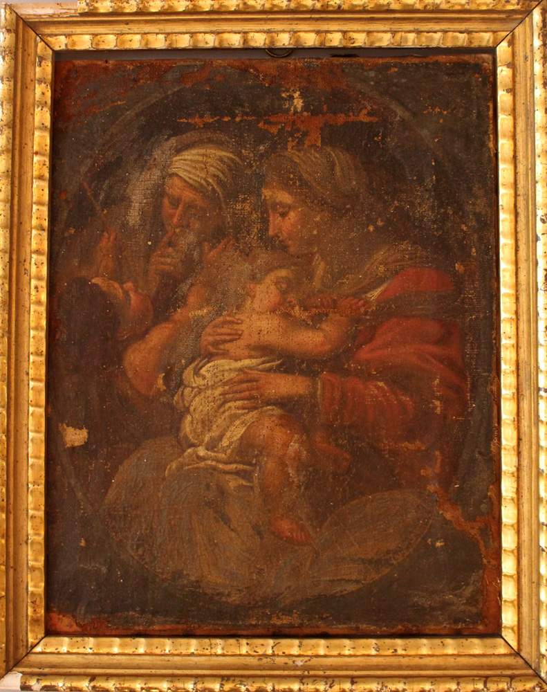 Central Italian School 17th Century, Maria with Saint John, Jesus and Saint Anna; oil on canvas,