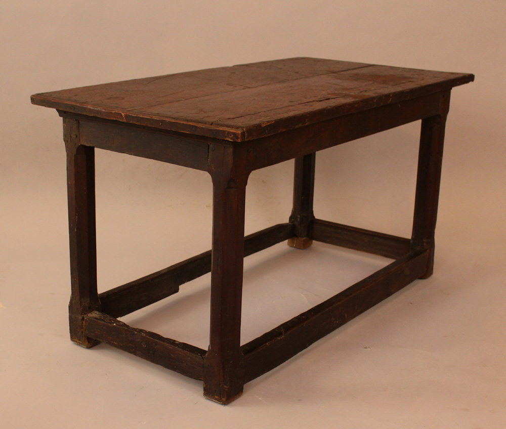 English gothic small oak table, on four legs, with connection panels on the bottom, canted legs, - Image 2 of 3