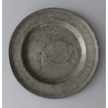 Jewish pewter seder plate with rich floral decorations, two animals holding an oval shield with