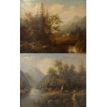 Carl Rieder (1840 - 1905), Pair of paintings with Austrian landscapes in the Alps with a farmer