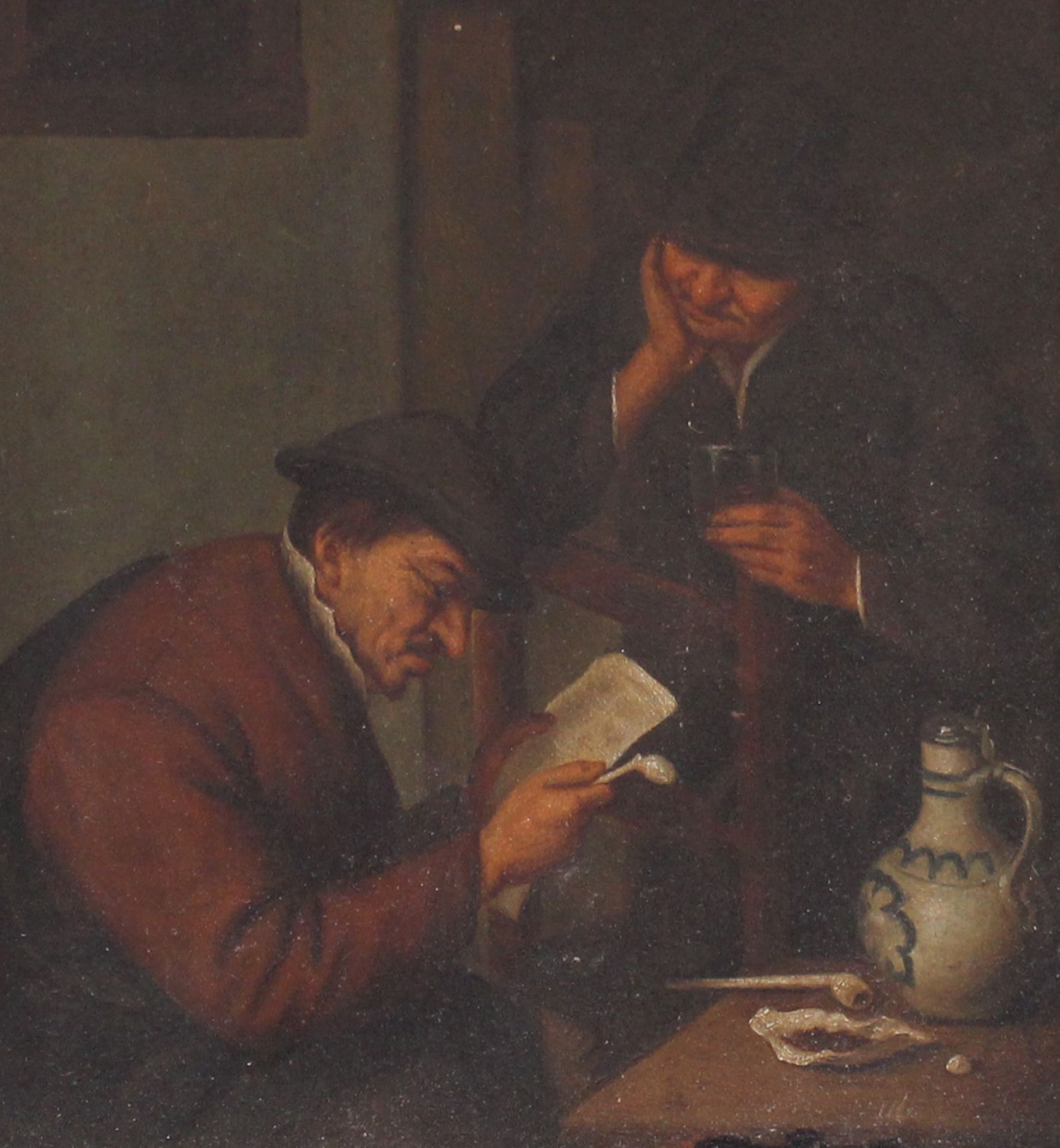 Adriaen van Ostade (1610-1685)-follower, Two Dutch farmers by a table, reading a letter, drinking - Bild 3 aus 3