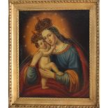 Austrian School around 1800, Maria with Jesus, oil on canvas, in a carved and gilded frame around