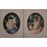 East European Artist mid of 19th Century, Pair of watercolours on paper with two girls, one