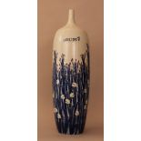 Chinese porcelain vase with painted flower decorations, round cilindrical form with small thin neck;