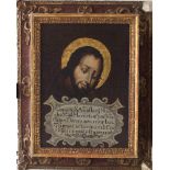 Spanish School 17th Century, Portrait of Saint Anastasius of Persia with description in Latin and