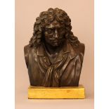 French bronze bust of Moliere (1622-1673), bronze cast, hand finished and engraved, with orignal