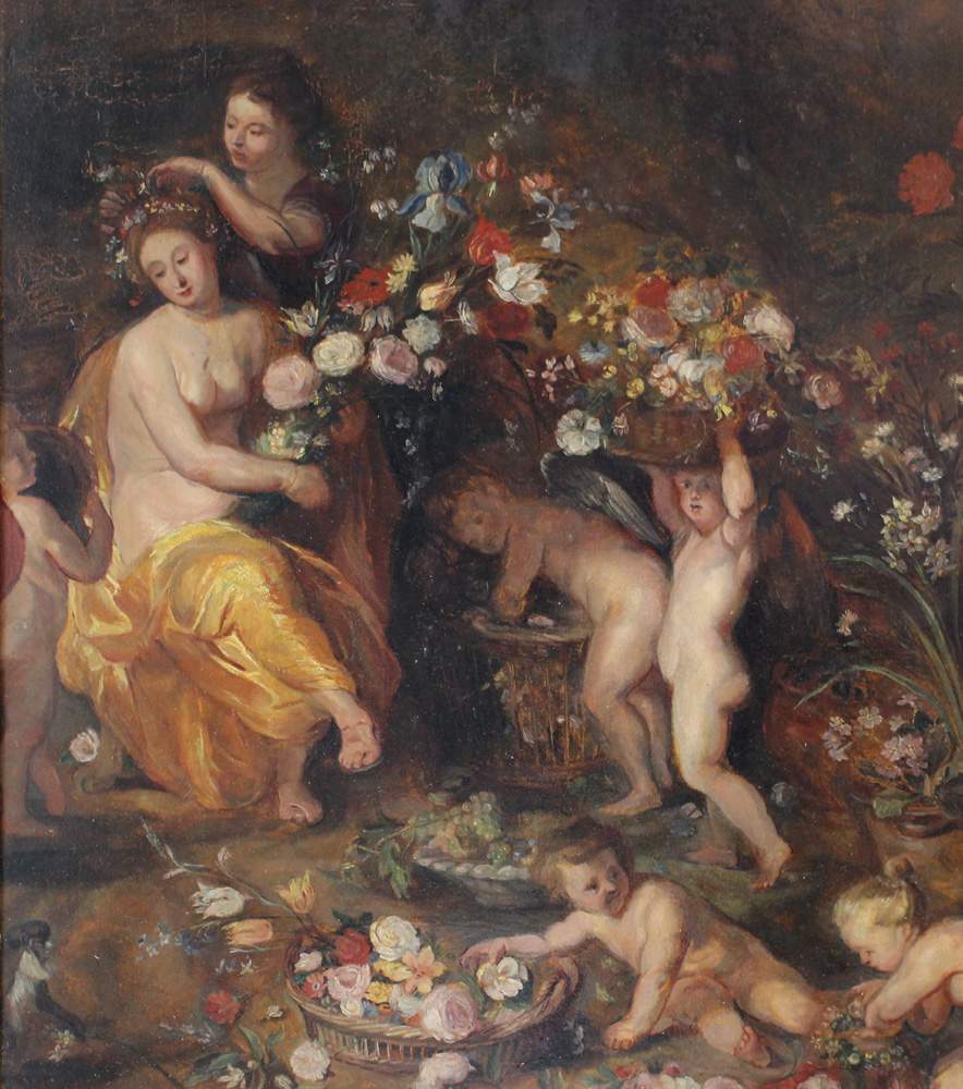 Jan Brueghel the Younger (1601-1678)-attributed, Allegory of Flora with angels, putti and a - Image 3 of 3