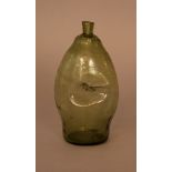 German glass flask, round form, with two deep holes on the sides and one mouth piece, hand blown
