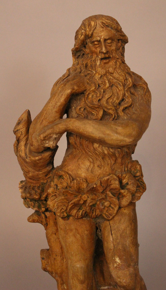 Italian terracotta figure 18th Century, A bearded man on a tree stump with flowers decorated; on the - Image 3 of 3