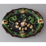 Bernard Palissy (1510-1589)-attributed, Ceramic dish with shells, lezards, leaves and a frog,