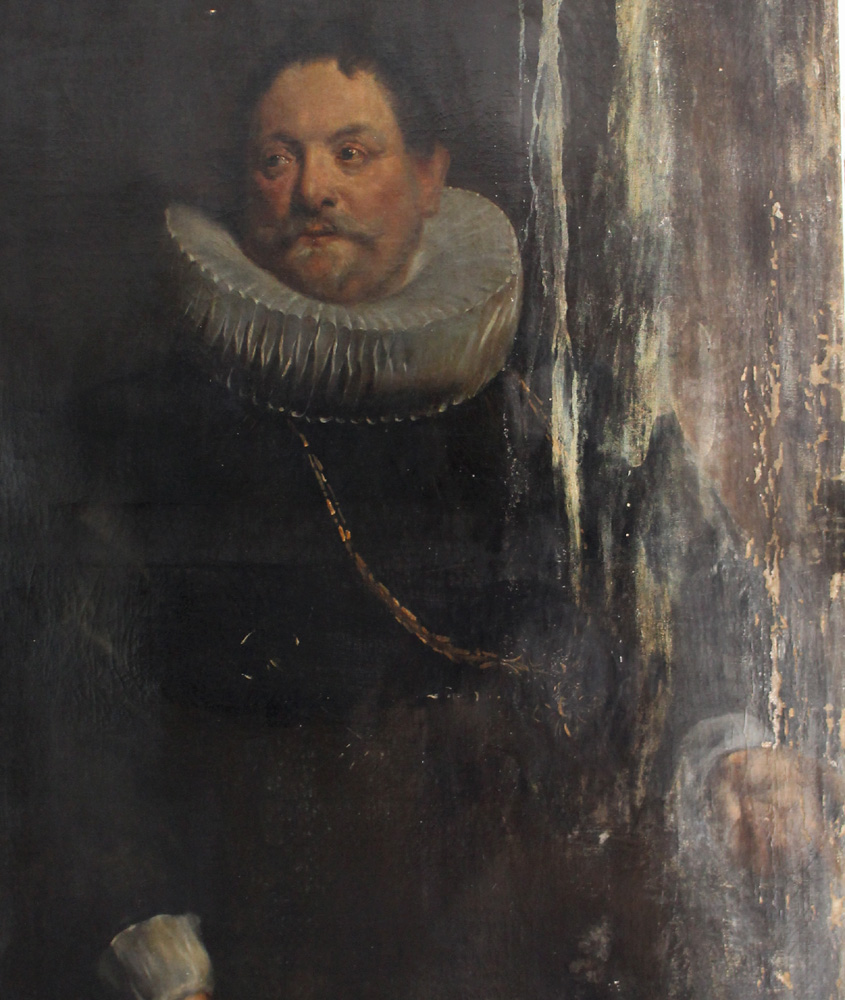 Sir Anthony van Dyck (1599-1641)-follower, Portrait of a man with chain, oil on canvas, damaged. - Image 3 of 3