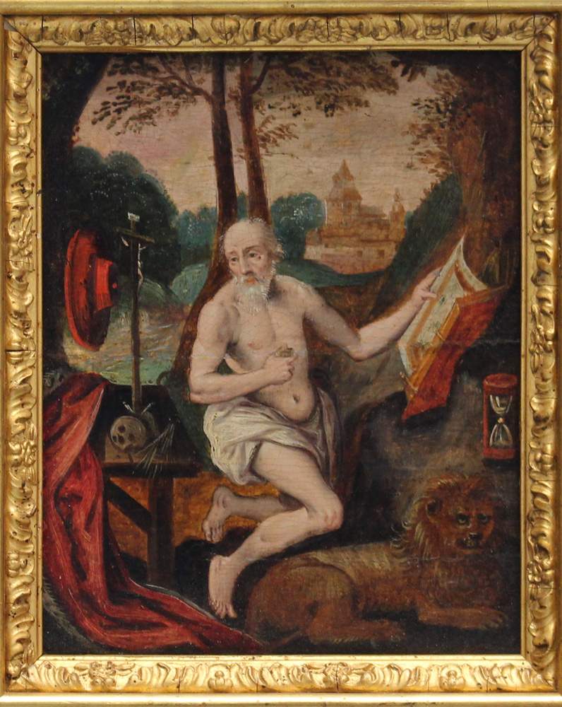 Flemish School around 1600, Saint Hieronymus in the wilderness; oil on wooden panel, framed. - Image 2 of 3