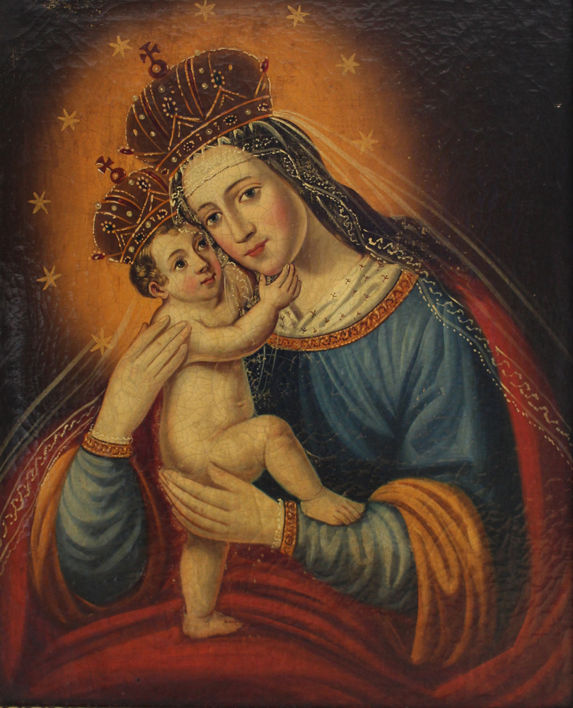 Austrian School around 1800, Maria with Jesus, oil on canvas, in a carved and gilded frame around - Image 2 of 3