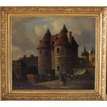 Monogrammist R.H.N and dated 1883, The old city gate to town The Hague, oil on canvas, framed.