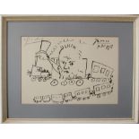 Pablo Ruiz Picasso (1881-1973), Graphic on paper, sketch of a train with a portrait, signed