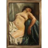 Arthur Kampf (1864-1950), Laying nude, oil on canvas, signed bottom right, framed, 70x50cm