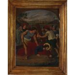 Austrian artist mid of 19th Century, Jesus falling with the cross, oil on canvas, framed. 78x58cm