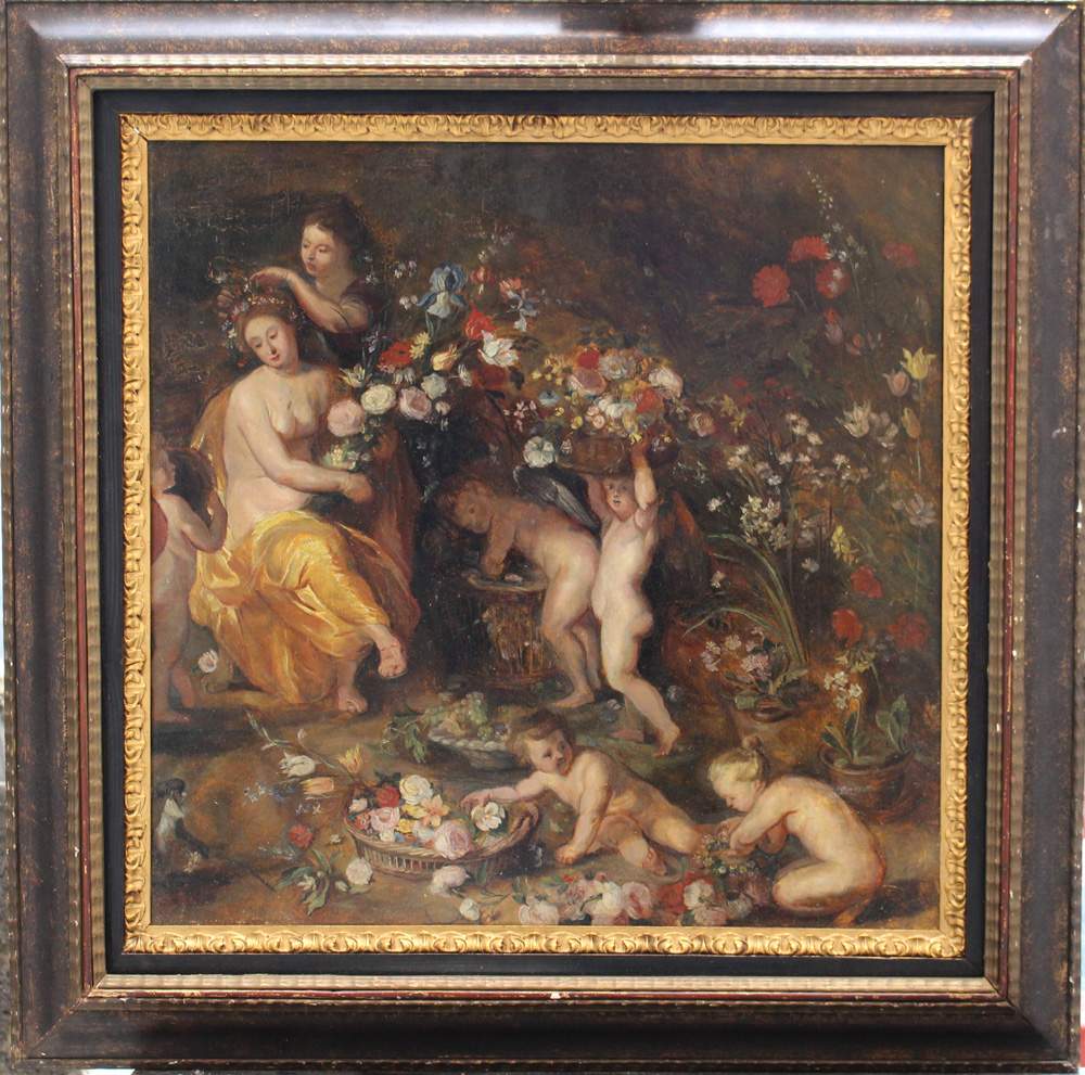 Jan Brueghel the Younger (1601-1678)-attributed, Allegory of Flora with angels, putti and a