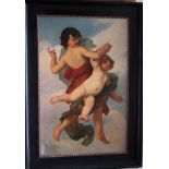 School of Vienna 19th Century, Allegory of two angels in the sky; oil on canvas, framed. 118x75cm