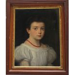 L. Ender (artist mid of 19th Century) dated 1865; Portrait of a girl with red necklace, oil on