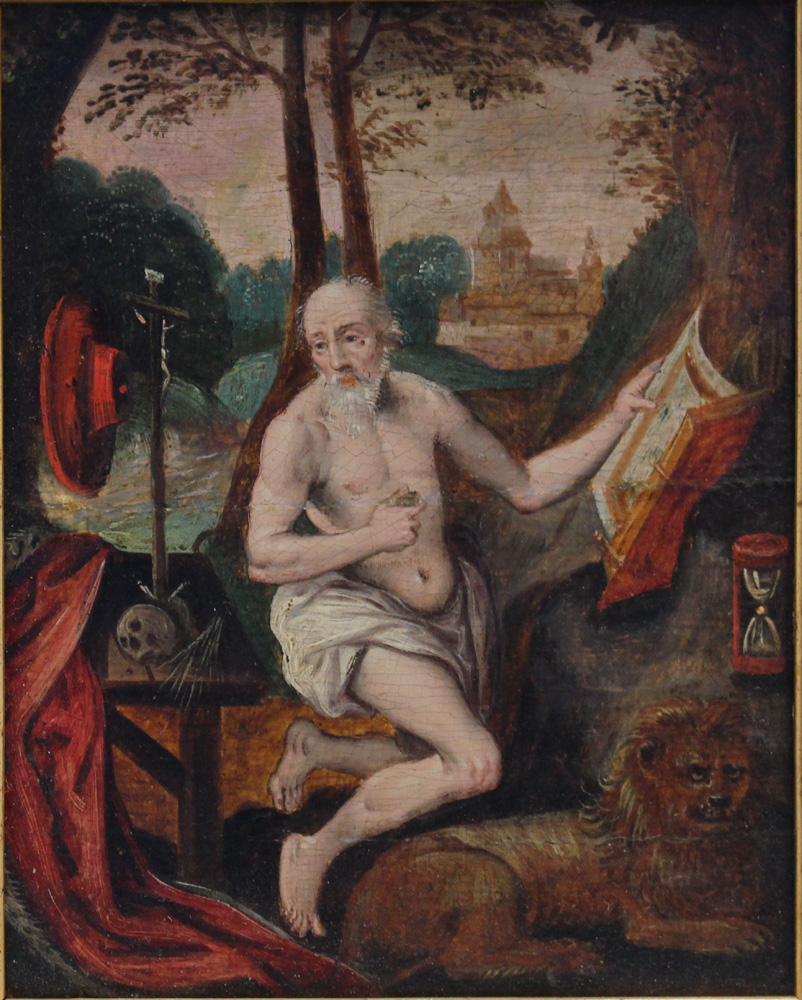 Flemish School around 1600, Saint Hieronymus in the wilderness; oil on wooden panel, framed. - Image 3 of 3