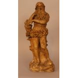 Italian terracotta figure 18th Century, A bearded man on a tree stump with flowers decorated; on the