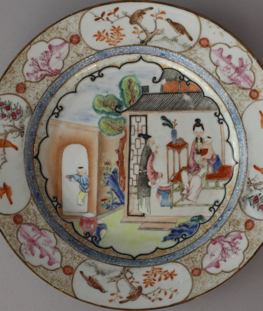 Chinese porcelain dish in Quianlong Style with painted family house scene in the centre and rich - Image 2 of 3