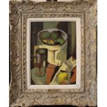 Jean Souverbie (1891-1981)-circle, Still life with a fruit bowl and a lemon, oil on board, framed,