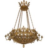 A Russian Eighteen­ Lights Ormolu Chandelier "Au Masque d'Athene"