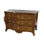 A Régence ormolu and brass mounted kingwood, walnut and parquetry commode, 18th century
