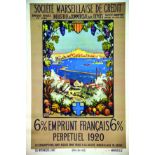 Société Marseillaise de Crédit 1920 ALO Les Imprimeurs d'Art Marseille 1 Affiche Non-Entoilée /