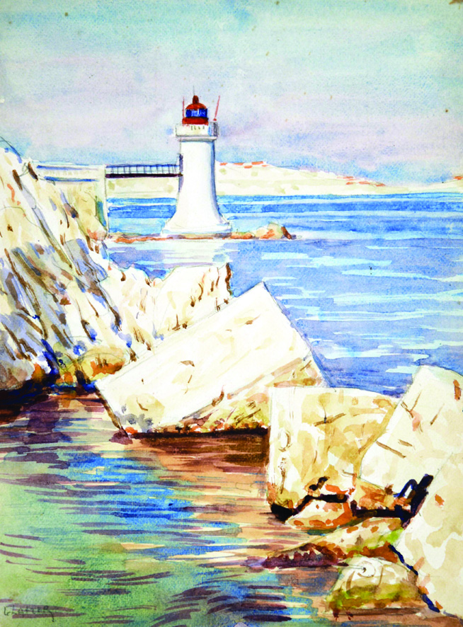 Phare aquarelle signée Simon Glatzer vers 1910 GLATZER SIMON Aquarelle Signée / Watercolour Signed