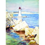 Phare aquarelle signée Simon Glatzer vers 1910 GLATZER SIMON Aquarelle Signée / Watercolour Signed