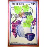 Réservez le Vin pour nos Poilus 1918 FERRAND SUZANE Union Française Paris Affiche entoilée/ Poster