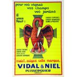 Vidal & Niel : Pour vos vignes vers 1920 Puisserguier ( Hérault ) F. Gayraud Béziers 1 Affiche Non-