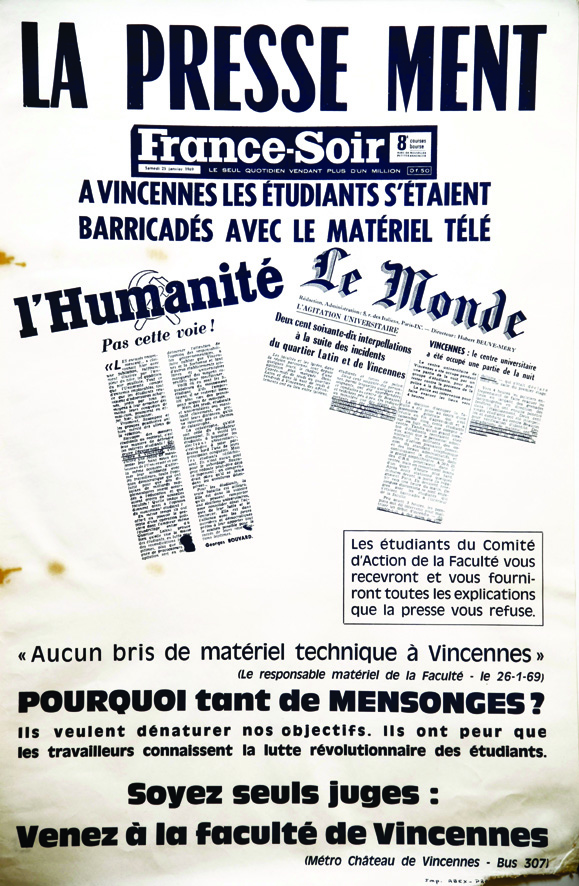 La Presse - Ment Université de Vincennes Janvier 1969 1969 1 Affiche Non-Entoilée / Poster on