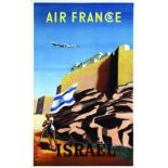 Air France Israel 1949 RENLUC Hubert Baille & Cie Paris Affiche entoilée/ Poster on Linnen T.B.E.